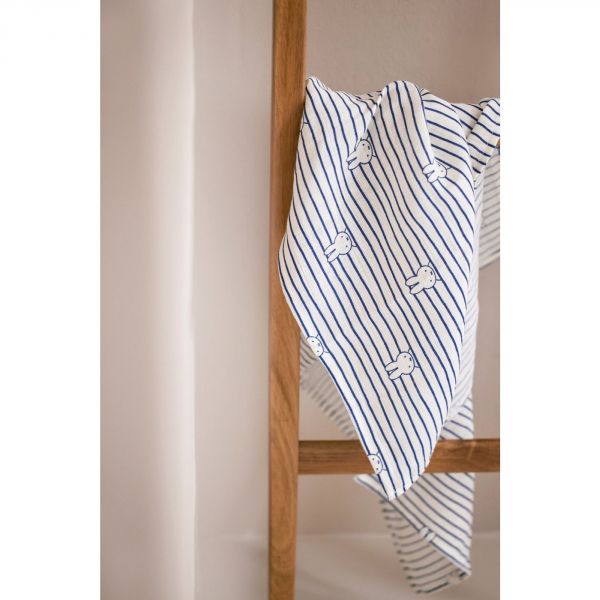 Lot de 2 langes gaze de coton 115x115 cm Miffy Stripe Navy