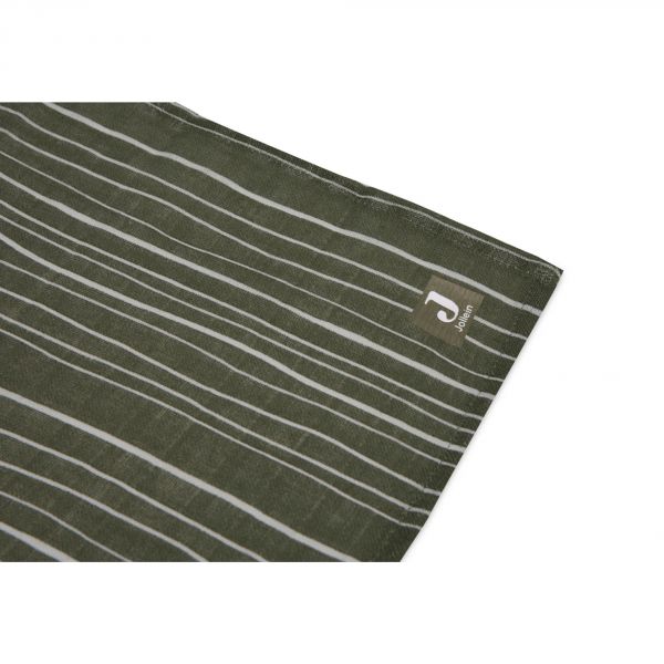 Lange gaze de coton large 115 x 115 cm Stripe Leaf Green GOTS