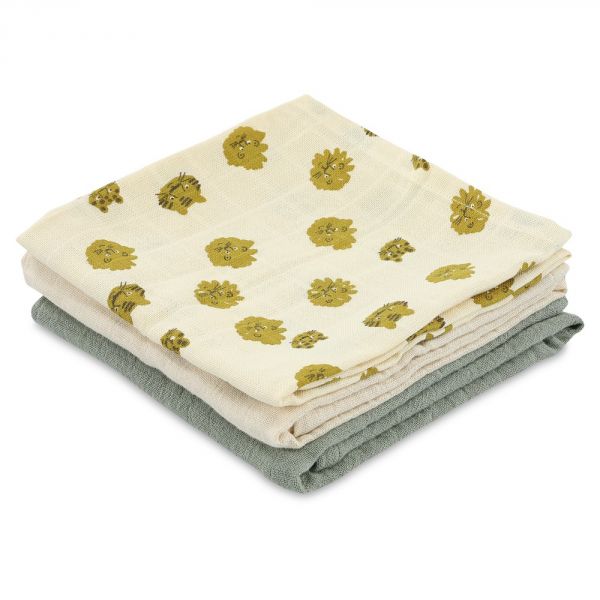 Lot de 3 langes en mousseline 55 x 55 cm Lucky leopard