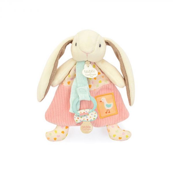 Doudou attache sucette lapin rose