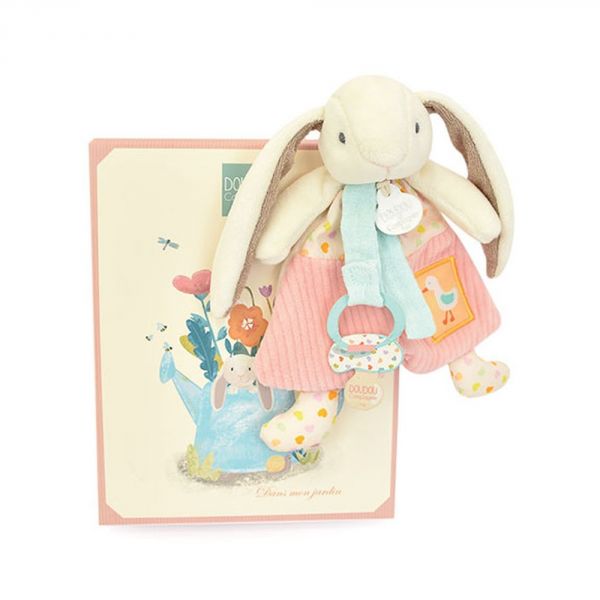 Doudou attache sucette lapin rose