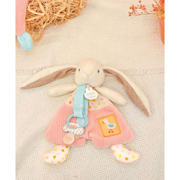 Doudou attache sucette lapin rose