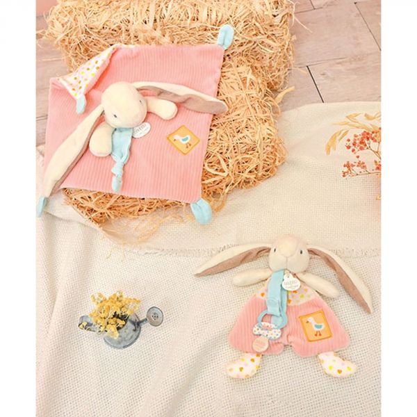 Doudou attache sucette lapin rose