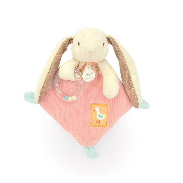 Doudou hochet lapin rose