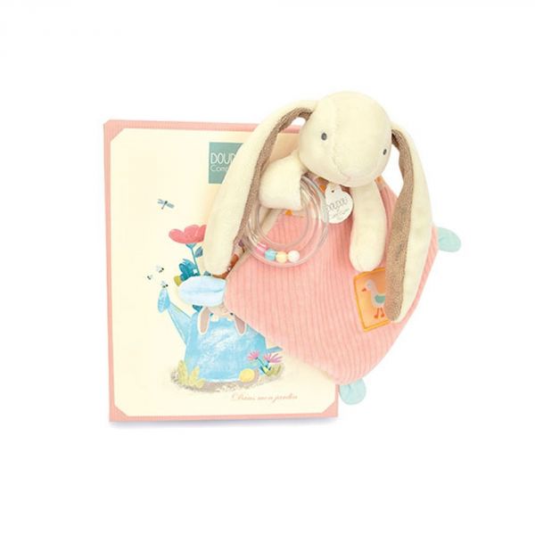 Doudou hochet lapin rose