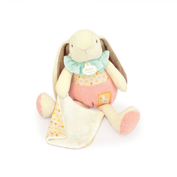 Peluche lapin rose avec son doudou