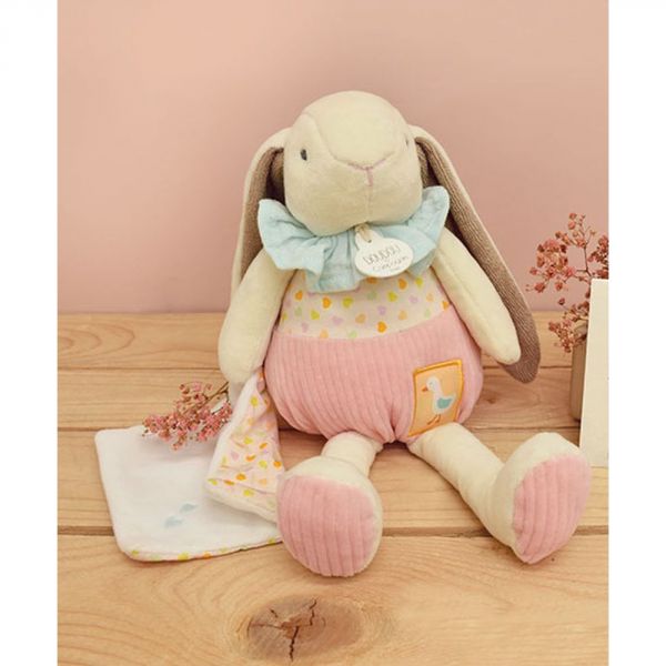 Peluche lapin rose avec son doudou