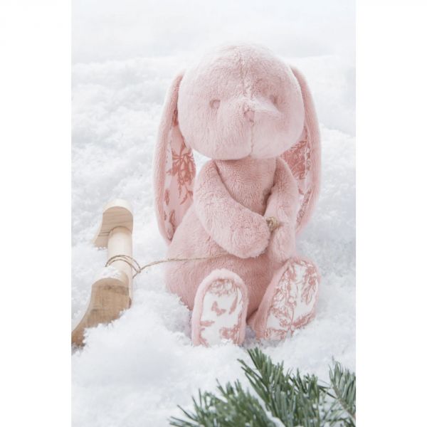 Peluche Augustin le lapin Toile de Jouy rose 25cm