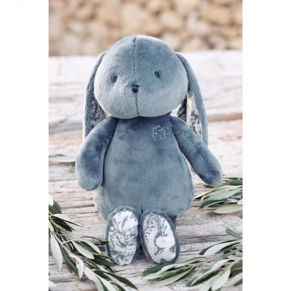 Peluche Augustin le lapin Toile de Jouy bleu 25cm