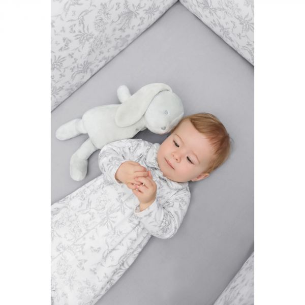 Peluche Augustin le lapin Toile de Jouy gris 25cm