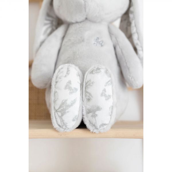 Peluche Augustin le lapin Toile de Jouy gris 25cm