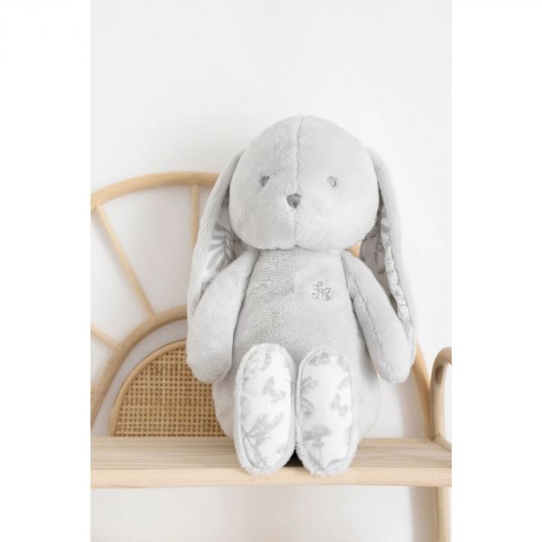 Peluche Augustin le lapin Toile de Jouy gris 25cm