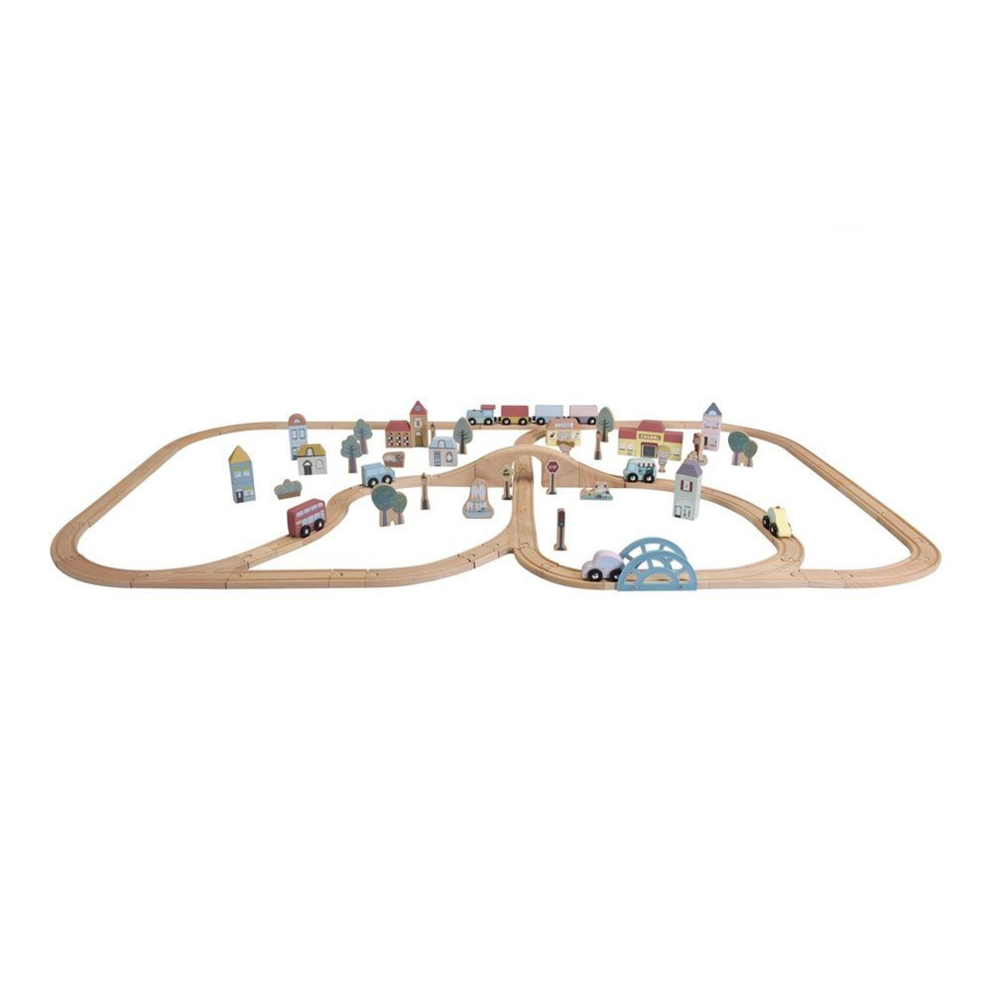 One Two Fun Train circuit avec accessoires - 90 pièces - en bois pas cher 