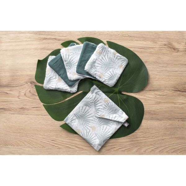 Lot lingettes lavables et pochette Palmiers Vert