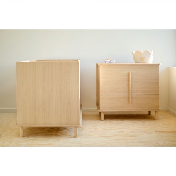 Chambre bébé duo lit 70x140 + commode à langer Nordica naturel avec pieds chêne