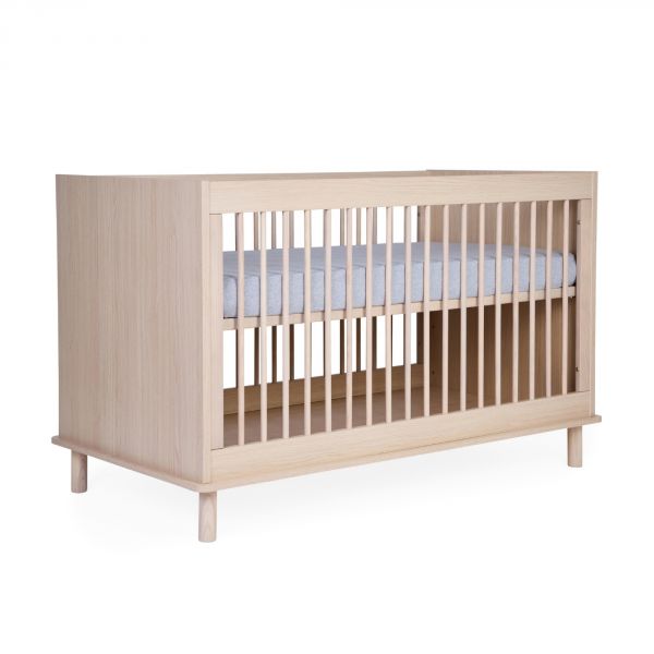 Chambre bébé duo lit 70x140 + commode à langer Nordica naturel avec pieds chêne