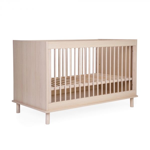 Chambre bébé duo lit 70x140 + commode à langer Nordica naturel avec pieds chêne