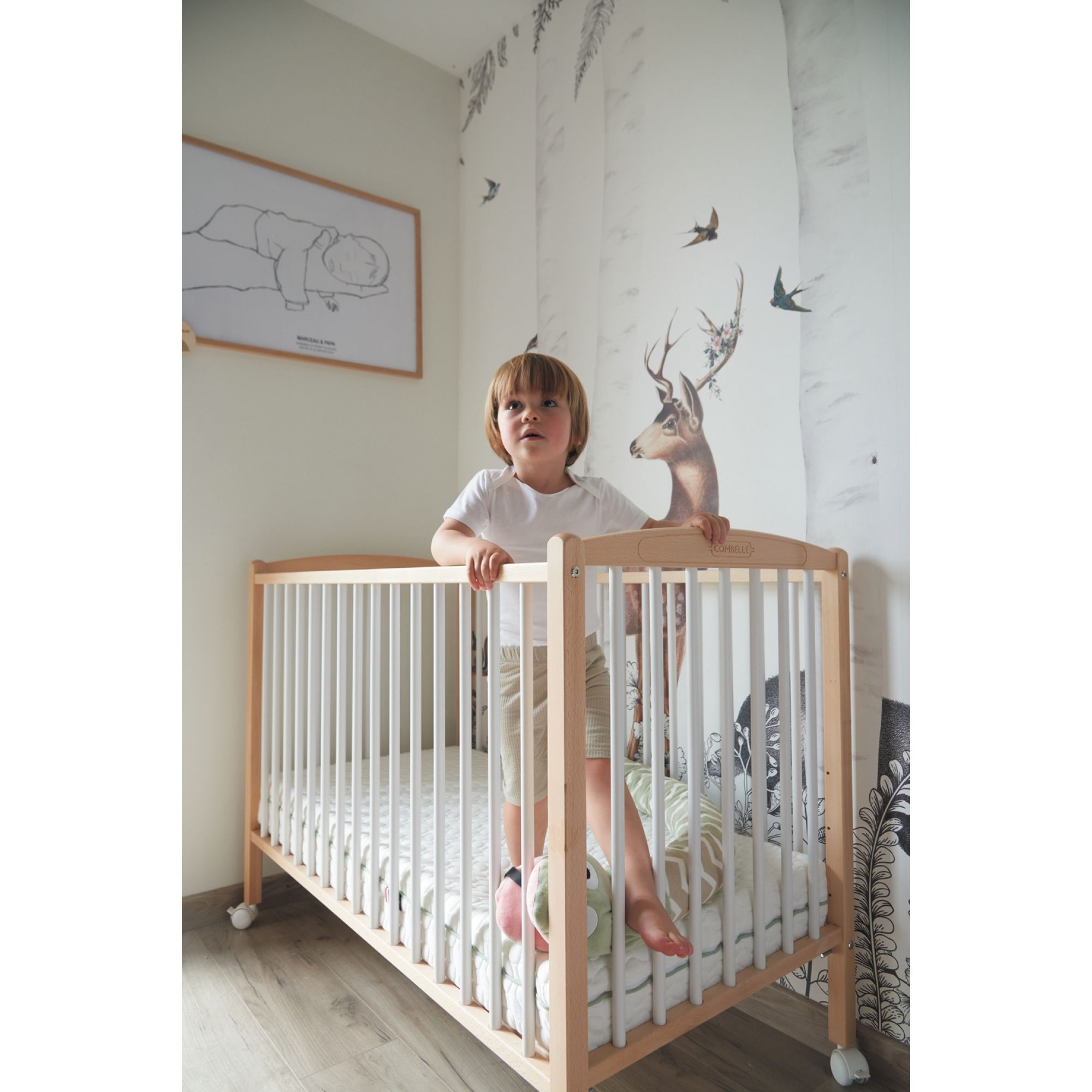 Lit Bébé en Bois avec Matelas Cypi 65 x 124 cm Blanc - ASM