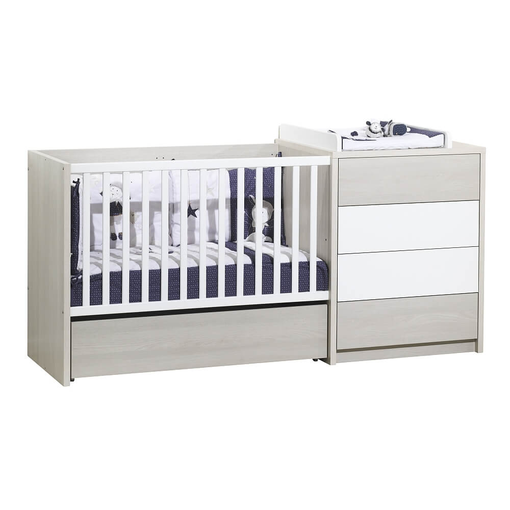 Sauthon Meubles Lit Evolutif Bebe Combine 60x1 Cm En 90x190 Cm New Opale Sans Motif Made In Bebe