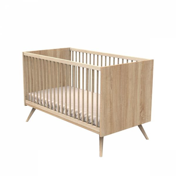 Chambre bébé trio lit little big bed 70x140cm bois + commode + armoire sauge Seventies