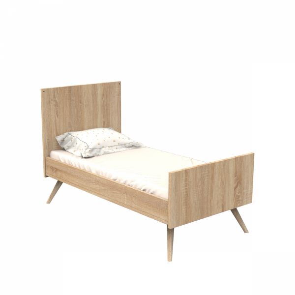 Chambre bébé trio lit little big bed 70x140cm bois + commode + armoire sauge Seventies