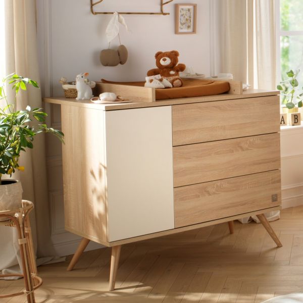 Chambre bébé trio lit little big bed 70x140cm bois + commode + armoire Vanille Seventies