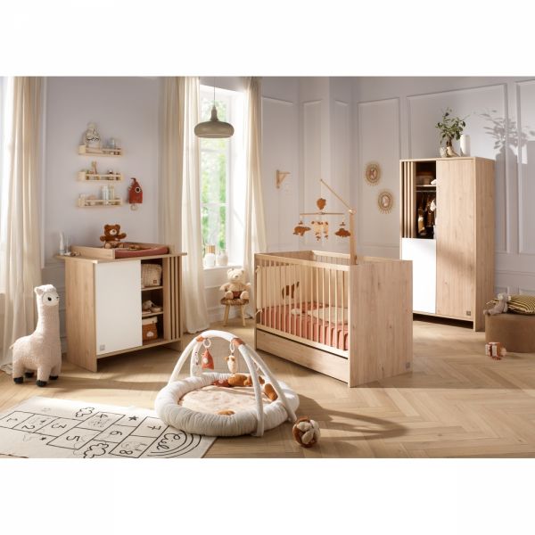 Chambre bébé trio lit little big bed 70x140cm + commode + armoire blanche Tokyo