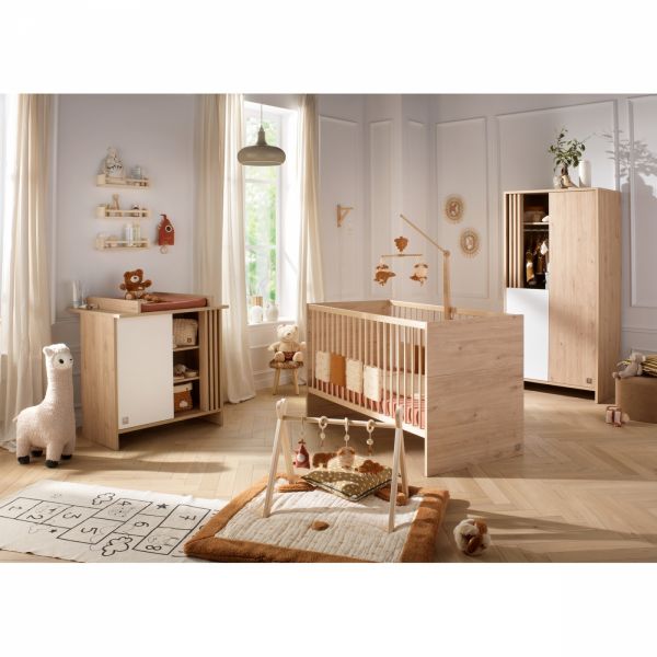 Chambre bébé duo lit little big bed 70x140cm + commode blanche Tokyo