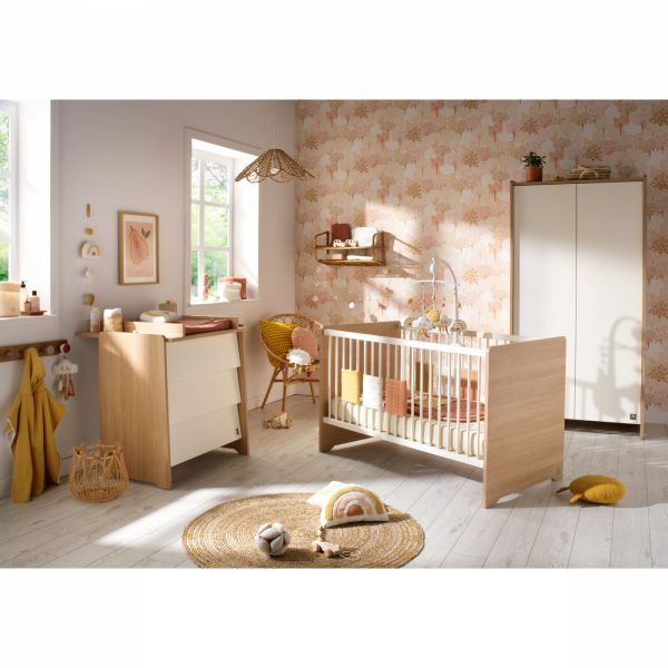 Chambre bébé duo lit little big bed 70x140cm + commode Vanille