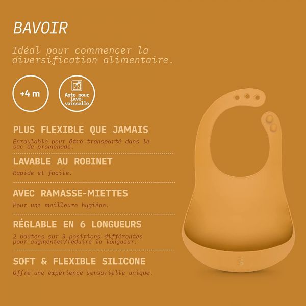 Lot de 2 bavoirs silicone Colour Essence Moutarde