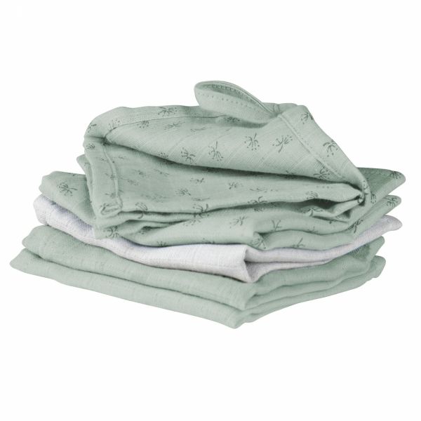 Lot de 5 gants de toilette coton bio Frosty green