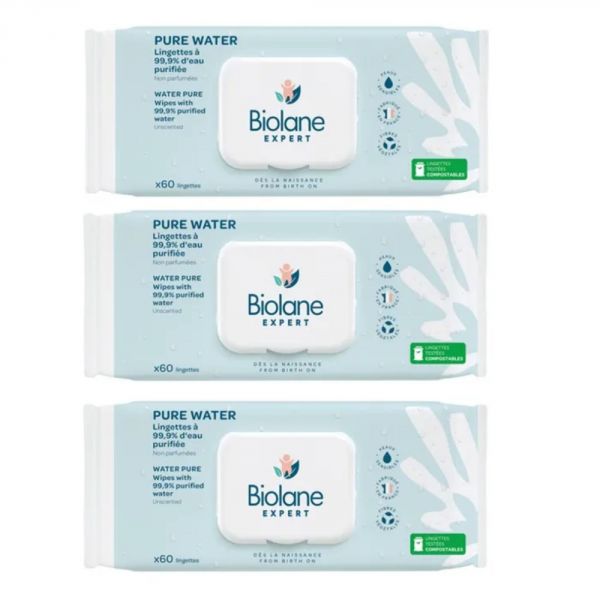 Lot de 3 lingettes bébé Pure Water