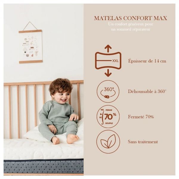 Matelas bébé Confort Max déhoussable 60 x 120 cm