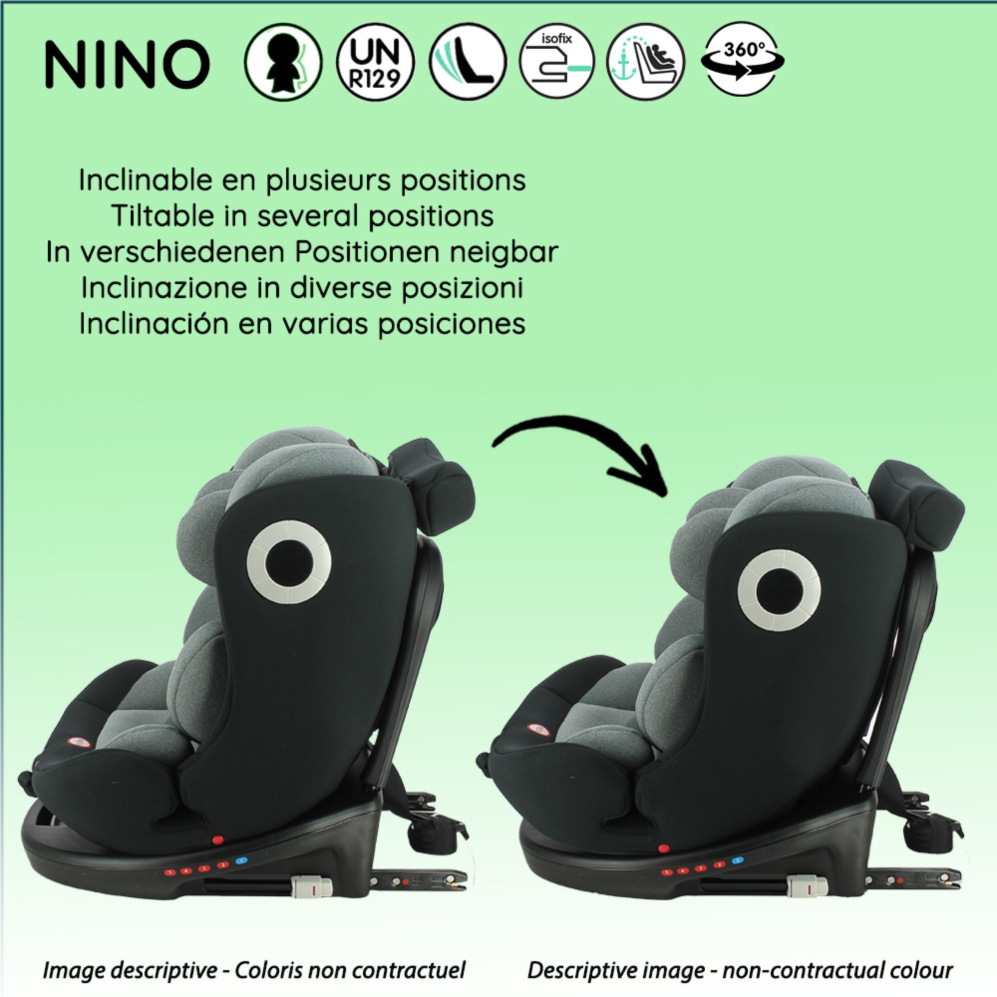 Siège auto pivotant NINO 360° isofix gris 40-150 cm i-Size - Made