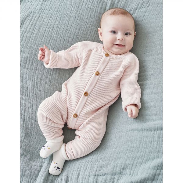 Combi pilote tricot Rose clair  - 1 mois