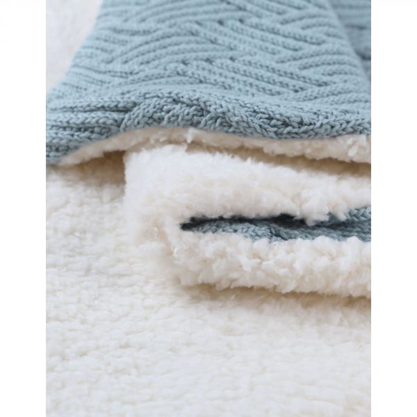 Couverture en tricot 75x100cm ice blue avec sherpa - Mix and match