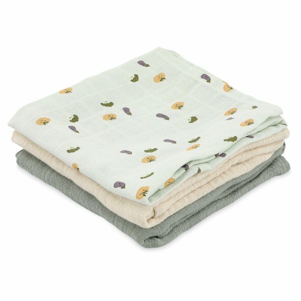 Lot de 3 langes en mousseline 55 x 55 cm Friendly vegetables