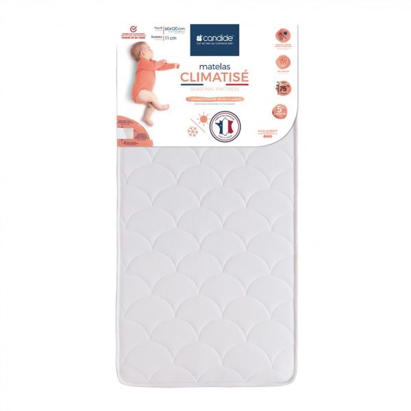 Pack Matelas bébé climatisé + alèse blanc + drap housse blanc - 60x120 cm