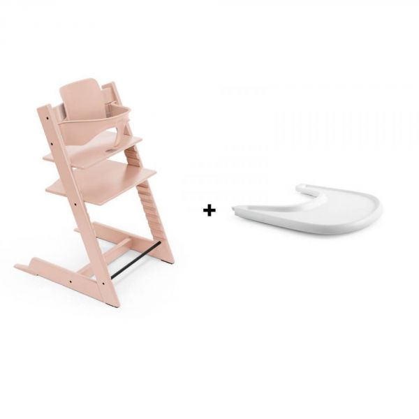 Pack chaise haute Tripp Trapp + baby set + tablette Rose poudré