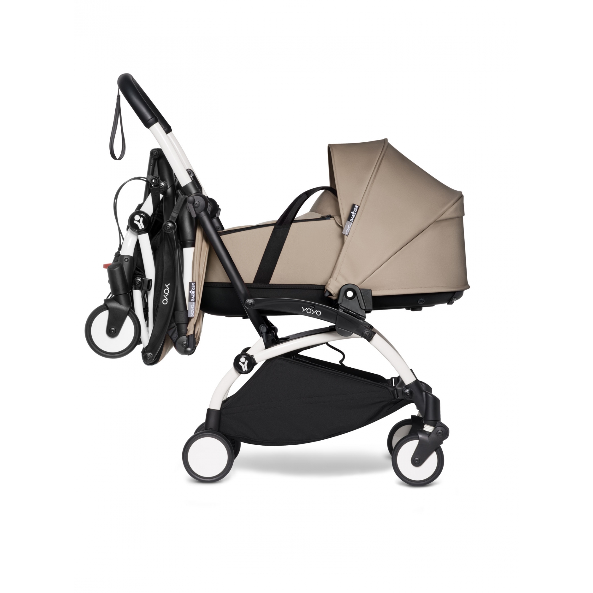 Pack poussette double Trio YOYO² Connect pack 6+ + Yoyo car seat by Besafe  + Nacelle + Ombrelle - Cadre Blanc - Taupe - Made in Bébé