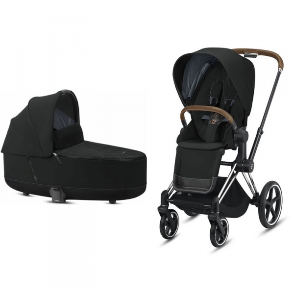 Cybex Platinum Pack Duo Poussette Priam Nacelle Luxe Priam Chassis Chrome Brown Siege Deep Black Made In Bebe