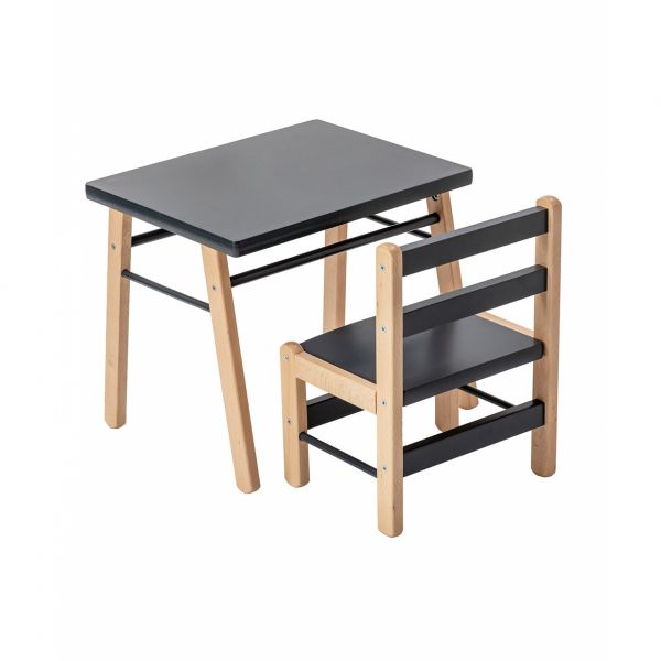 Table enfant Gabriel + Chaise basse Louise Hybride anthracite