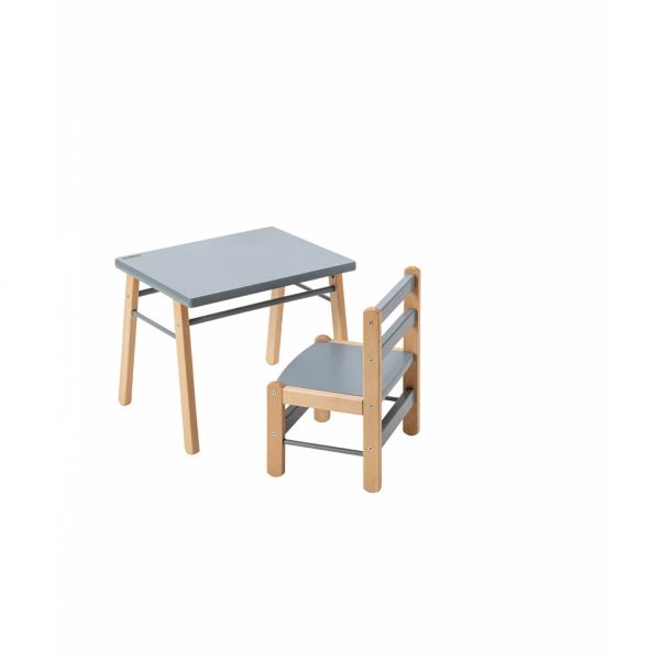 Table enfant Gabriel + Chaise basse Louise Hybride bleu gris