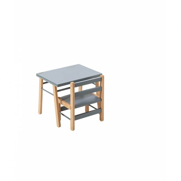 Table enfant Gabriel + Chaise basse Louise Hybride bleu gris