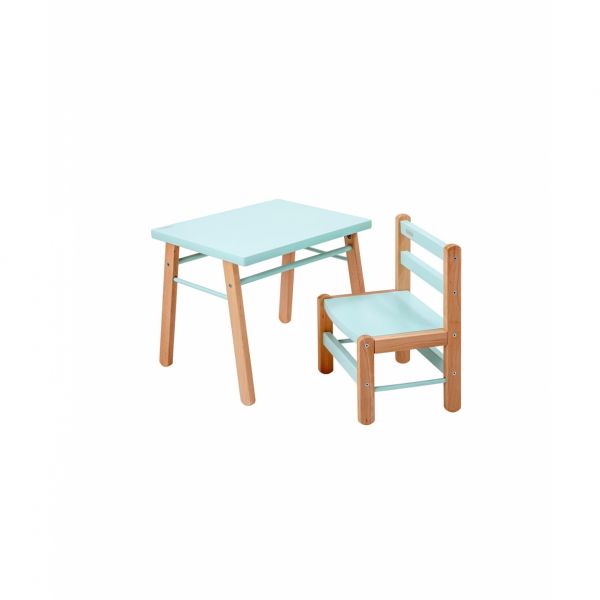 Table enfant Gabriel + Chaise basse Louise Hybride vert mint