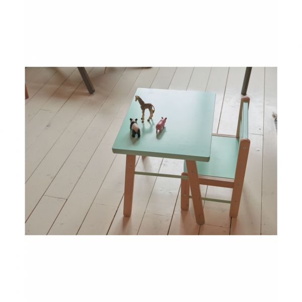 Table enfant Gabriel + Chaise basse Louise Hybride vert mint