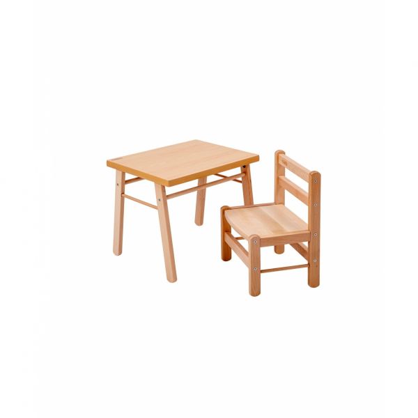 Table enfant Gabriel + Chaise basse Louise Vernis naturel