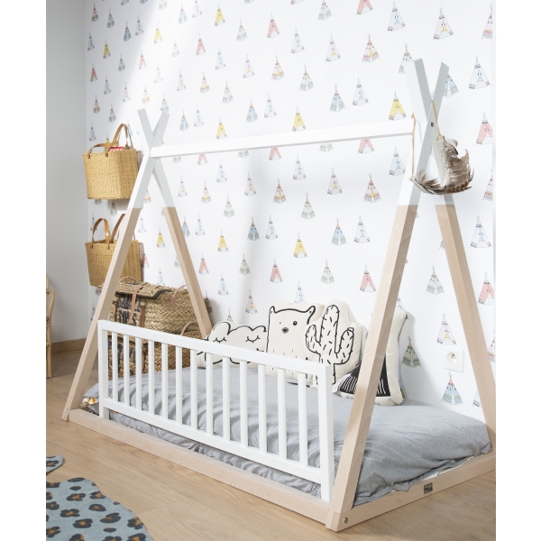 Pack tipi en bois naturel et blanc + barière