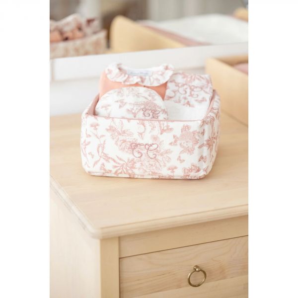 Panière Toile de Jouy rose