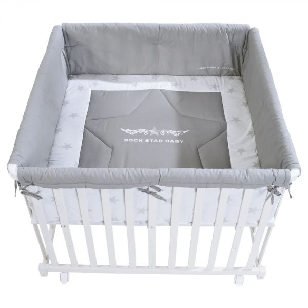 Parc bébé 100 x 100 cm blanc et tapis de parc Rock star baby